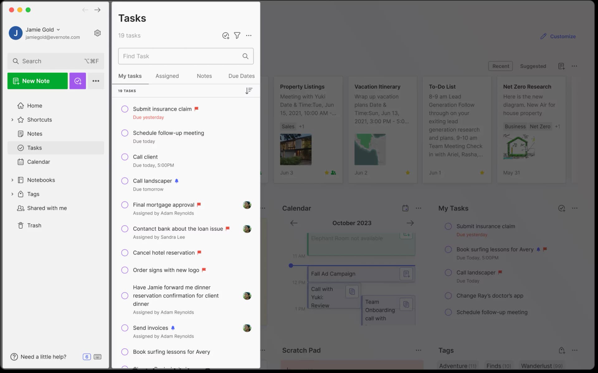 A UI rappresentation of tasks-organize-your-way